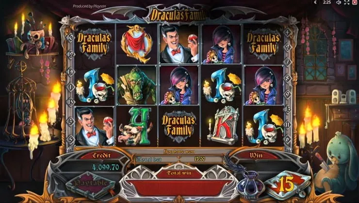 An alternate design of the Dracula’s Family slot game