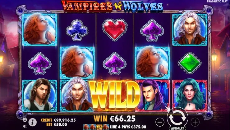 The Wild Symbol contributes to a win in Vampires vs. Wolves