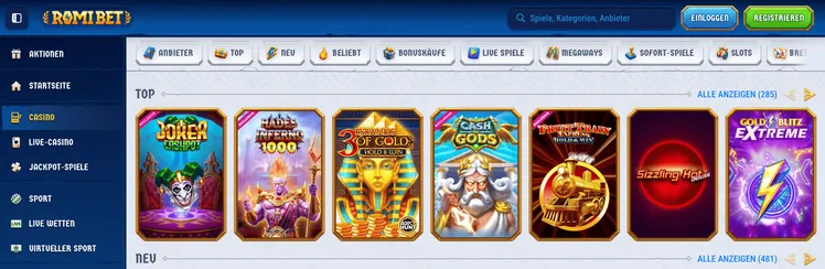 Romibet Casino Homepage