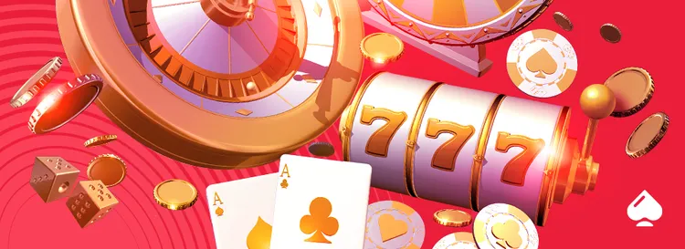 elementos de cassino, roleta, cartas e slot