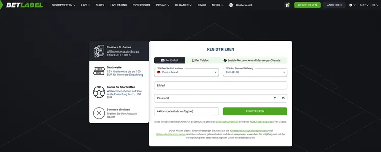 Betlabel Registrierungsbonus