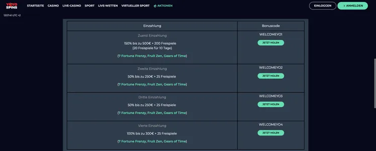 YoyoSpins Willkommensbonus