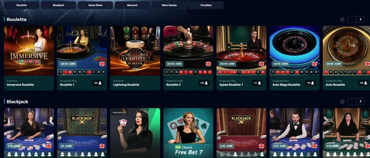 Live casino tables