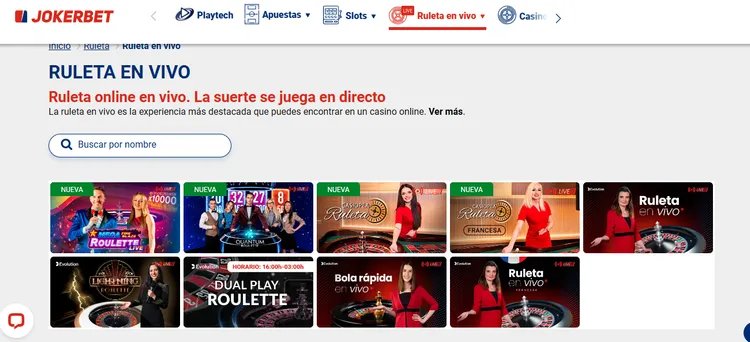 La ruleta es el único tipo de juego en vivo en Jokerbet