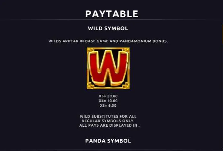 paytable panda bonanza slot