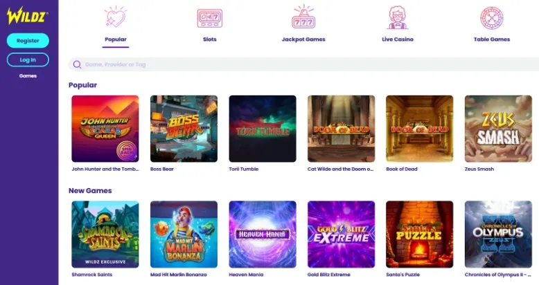 What games does Wildz Casino offer?