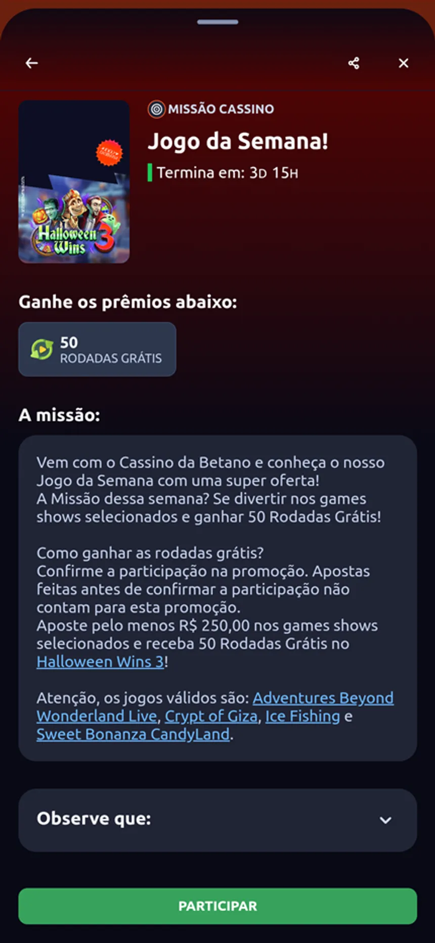 bônus de Halloween Betano