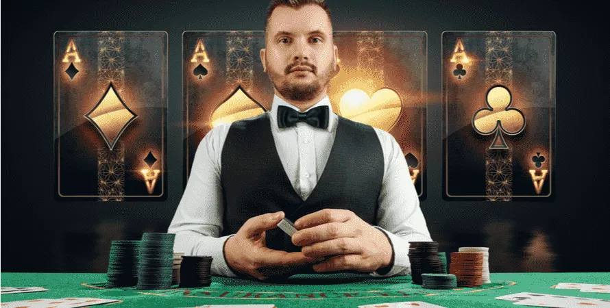 ポーカーテーブルに立つ男性