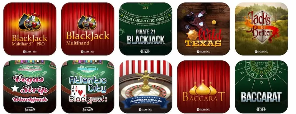 Emojino Casino valikoima ja kategoriat pöytäpeleistä