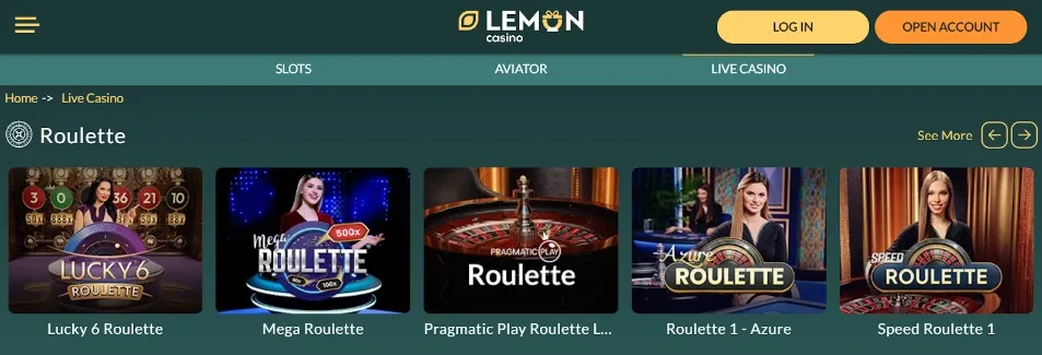 Live dealer games at Lemon Casino