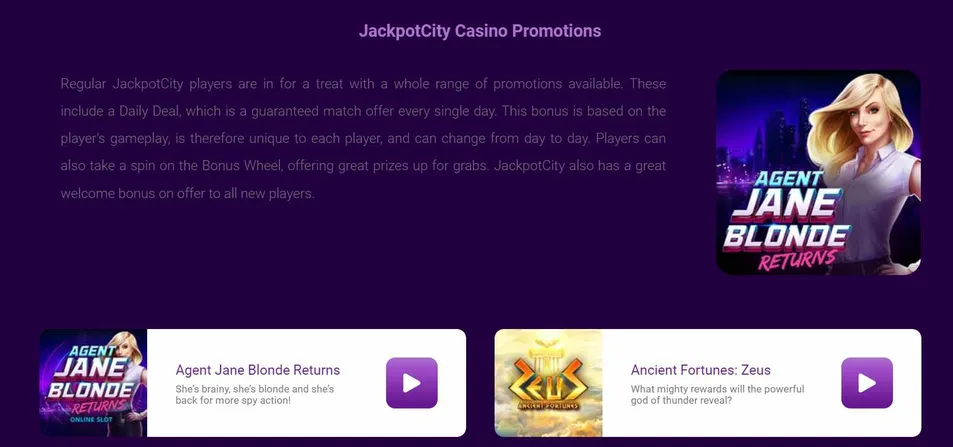 Bonuses and Offers at JackpotCity Casino