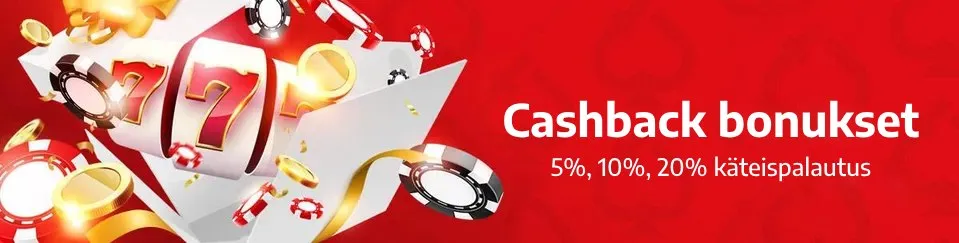 Cashback bonukset - 5%, 10%, 20% käteispalautus