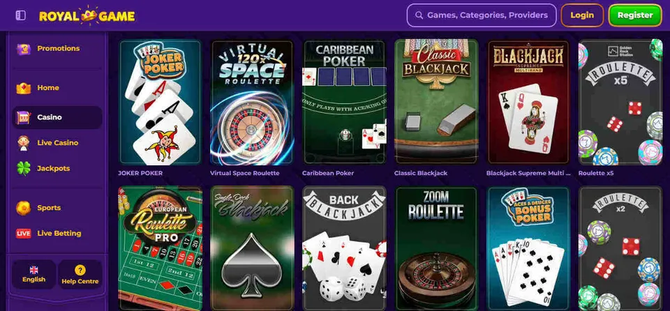 Table games available at RoyalGame Casino