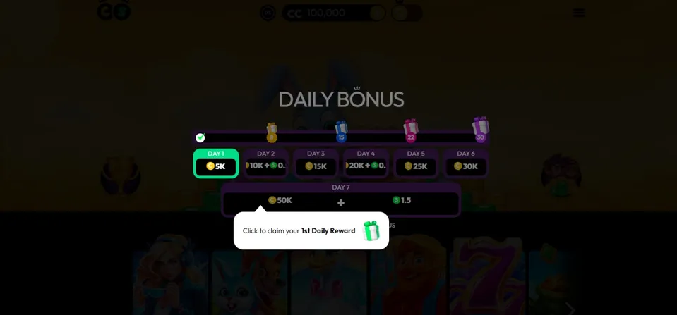 Collect your daily bonus at Crown Coins Casino