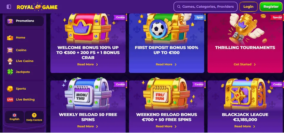 Bonuses you can get at RoyalGame Casino