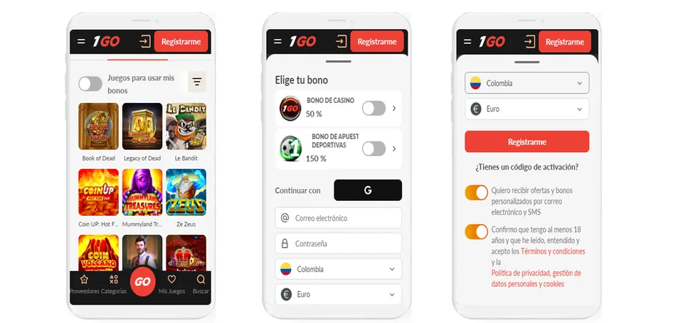 Este es el proceso para registrarse en el casino 1Go