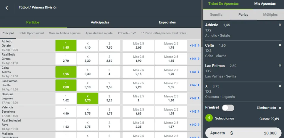 Combinada en Codere Casino