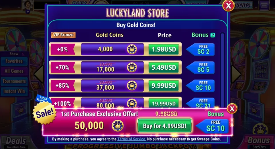 Purchase Coins at LuckyLand Slots
