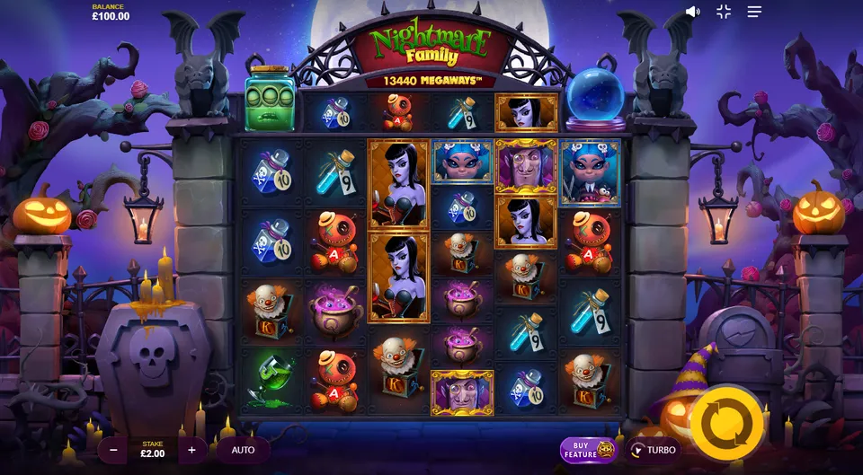 Así luce el juego base en Nightmare Family Megaways