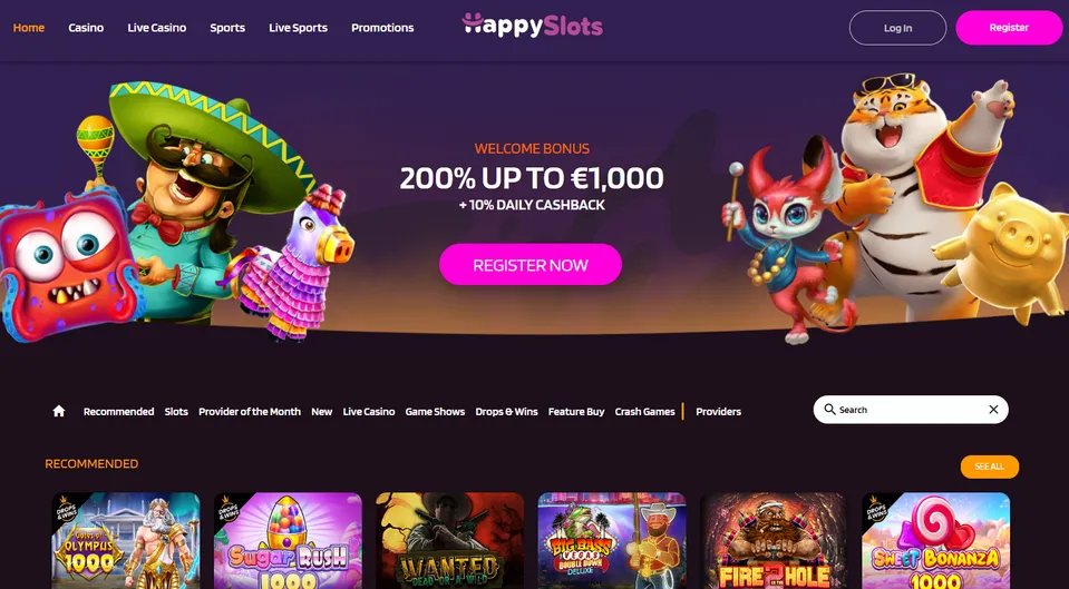 Главная страница казино Happy Slots