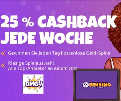 Simsino mit 500€ Bonus, 275 Freispielen und 25% Cashback