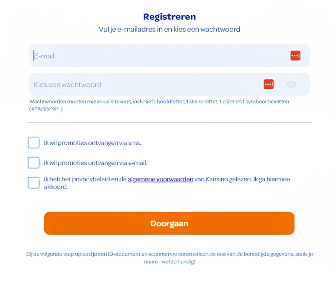 Kansino registratie