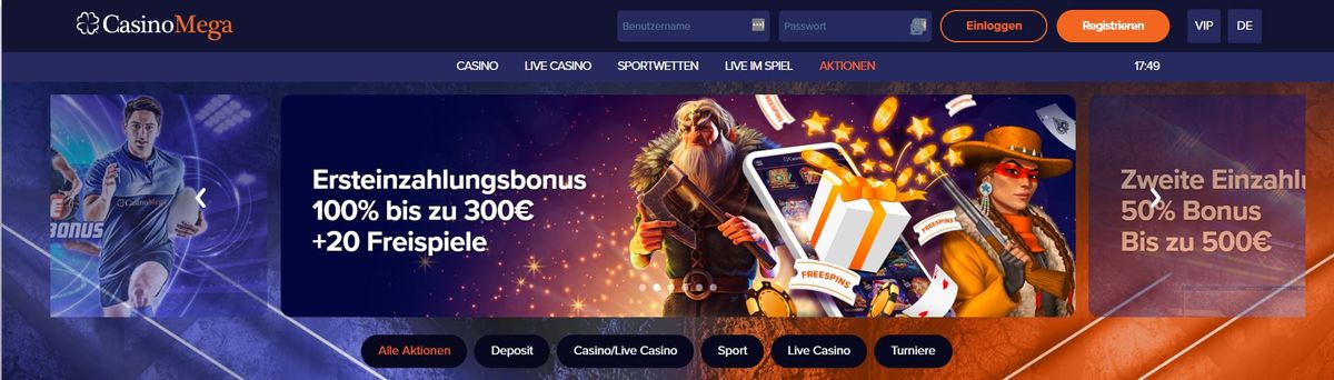 Casinomegafront CasinoMega Frontpage