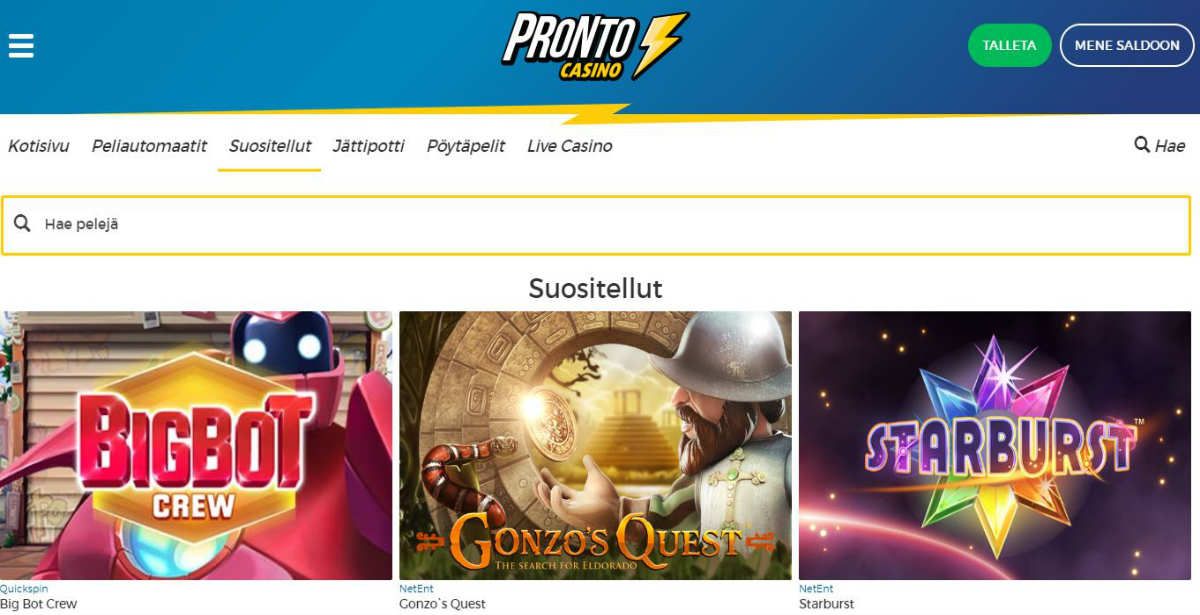 pronto casino parhaat pelit