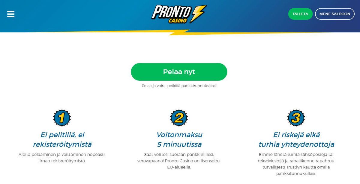 pronto casino ilman rekisteröitymistä