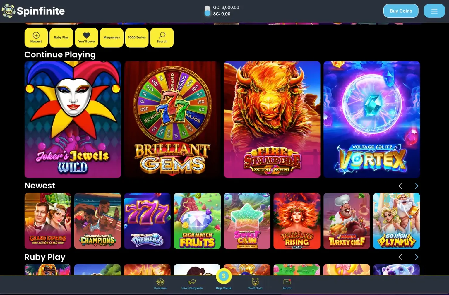Game Selection at Spinfinite
