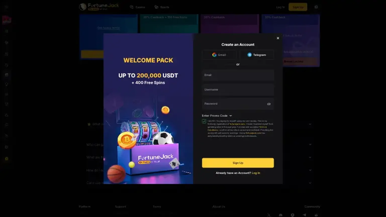 FortuneJack casino welcome pack