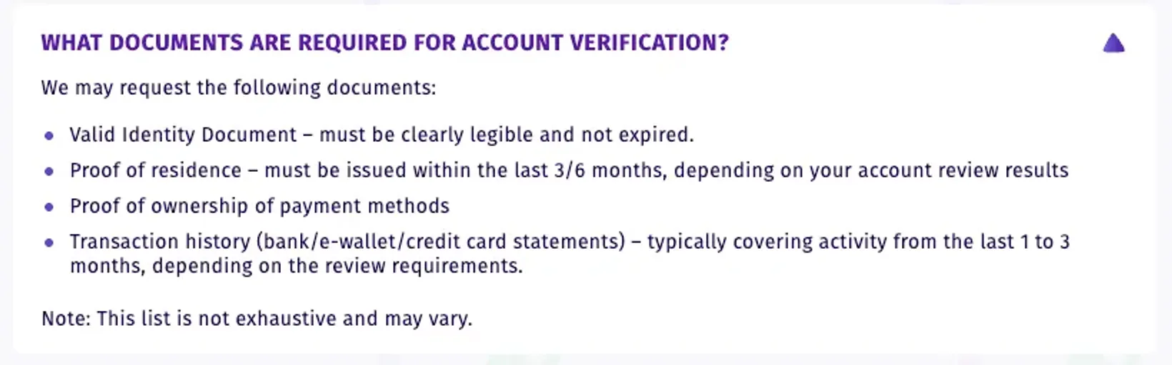 What documents are required for account verification