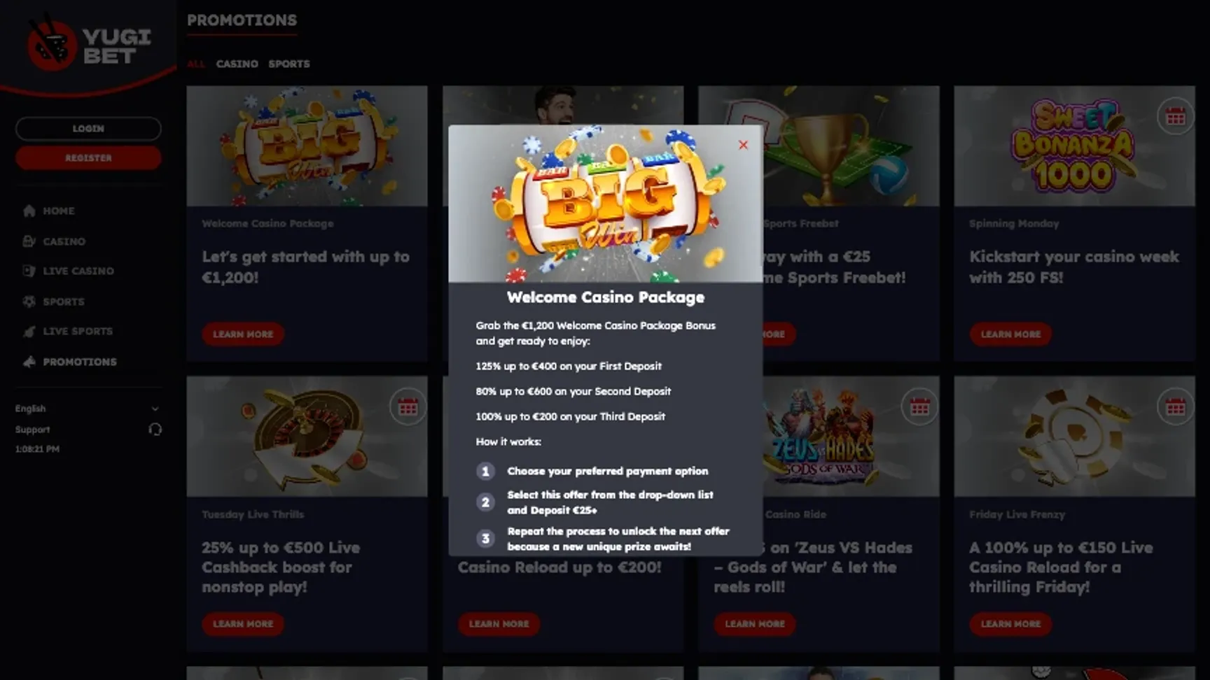 YugiBet Casino sign up offer