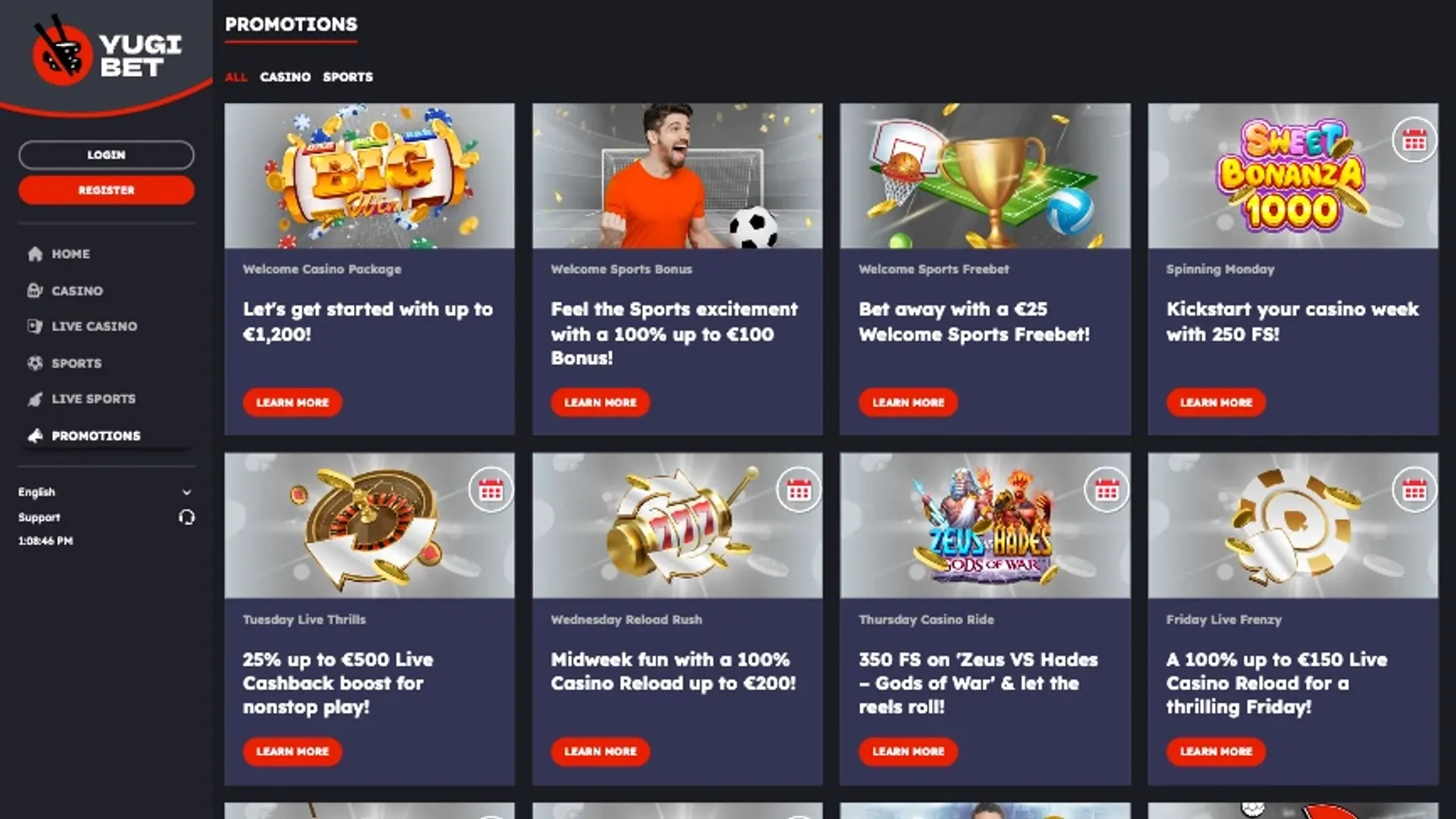 Promos at YugiBet Casino