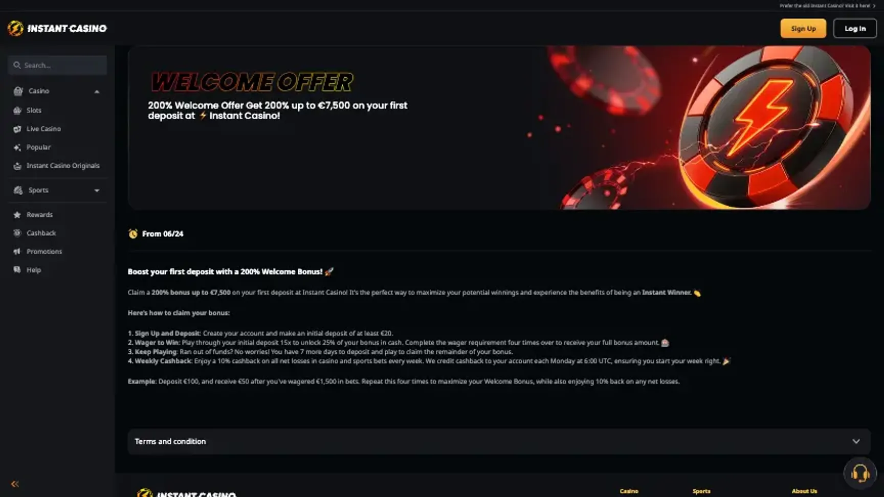 Instant Casino welcome offer
