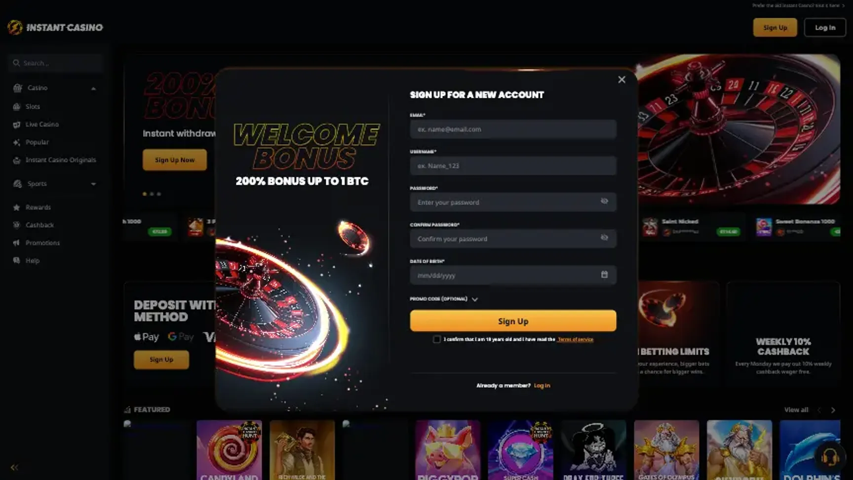 Instant Casino welcome bonus