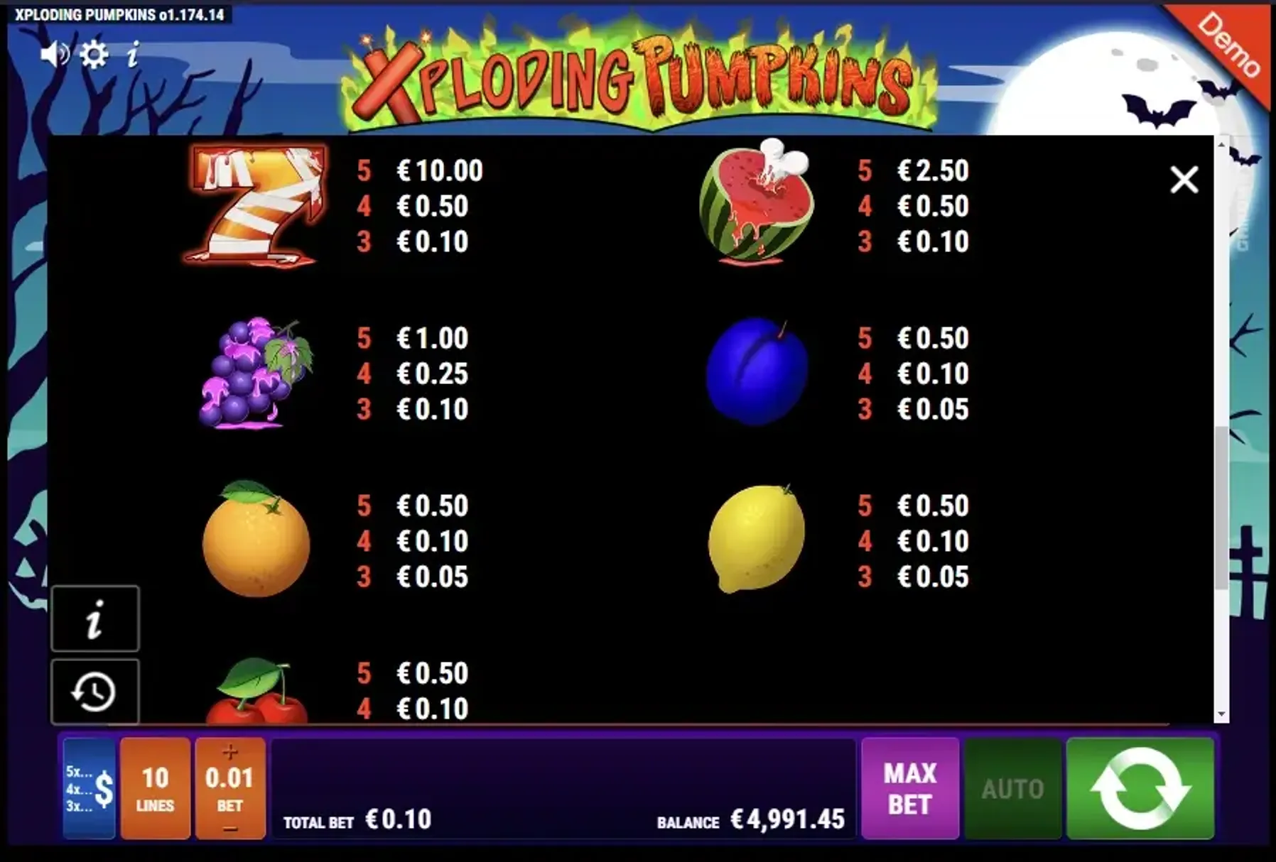 Xploding Pumpkins payout