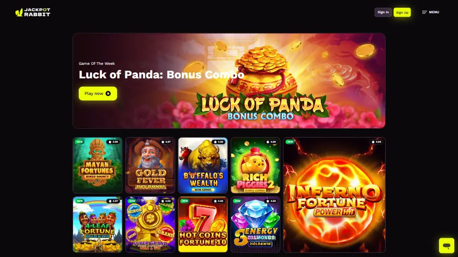 Game Lobby at Jackpot Rabbit