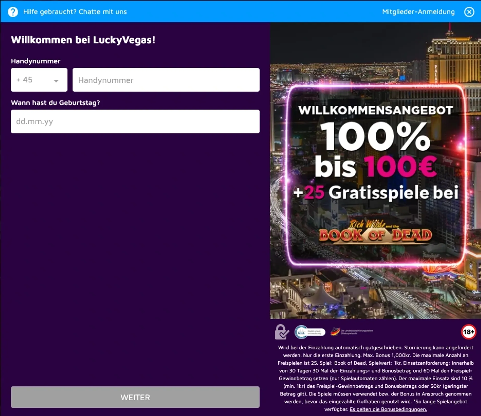 Luckyvegas Anmeldung