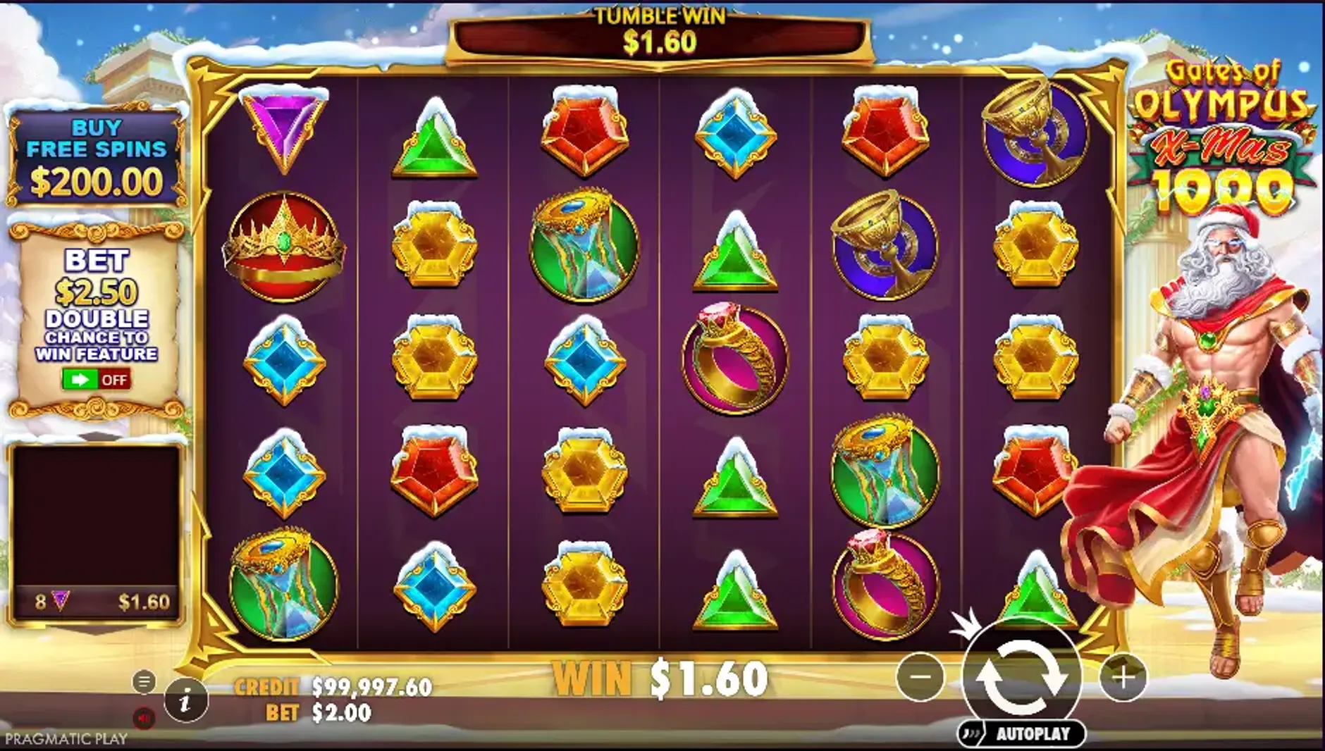 Captura del juego base de la slot Gates of Olympus Xmas 1000
