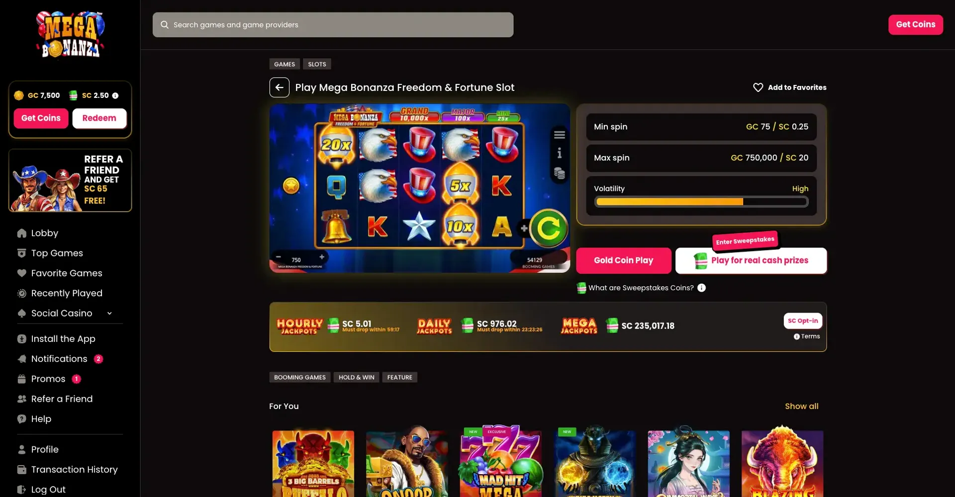 Mega Bonanza freedom and fortune slot