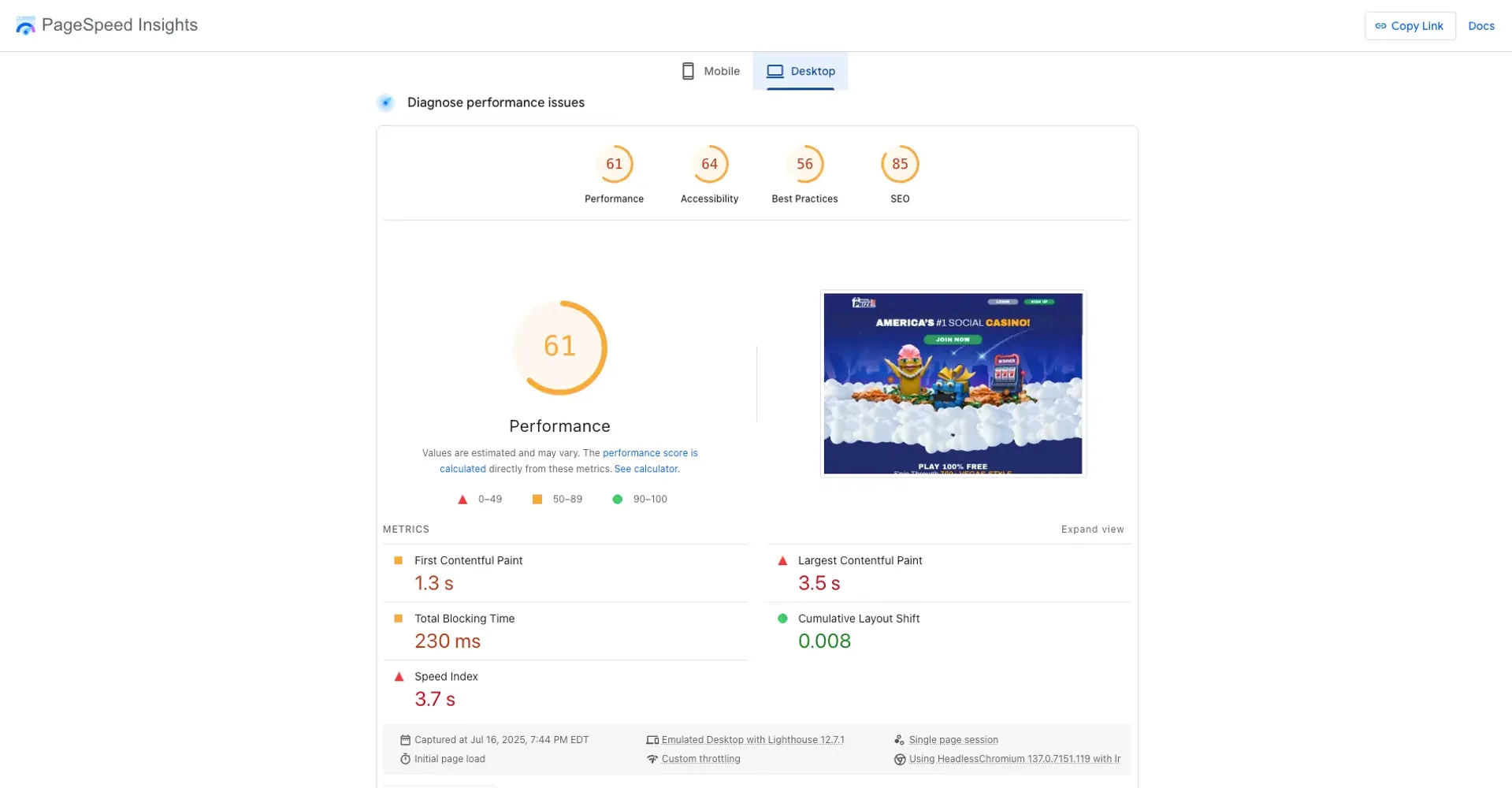 RealPrize page speed
