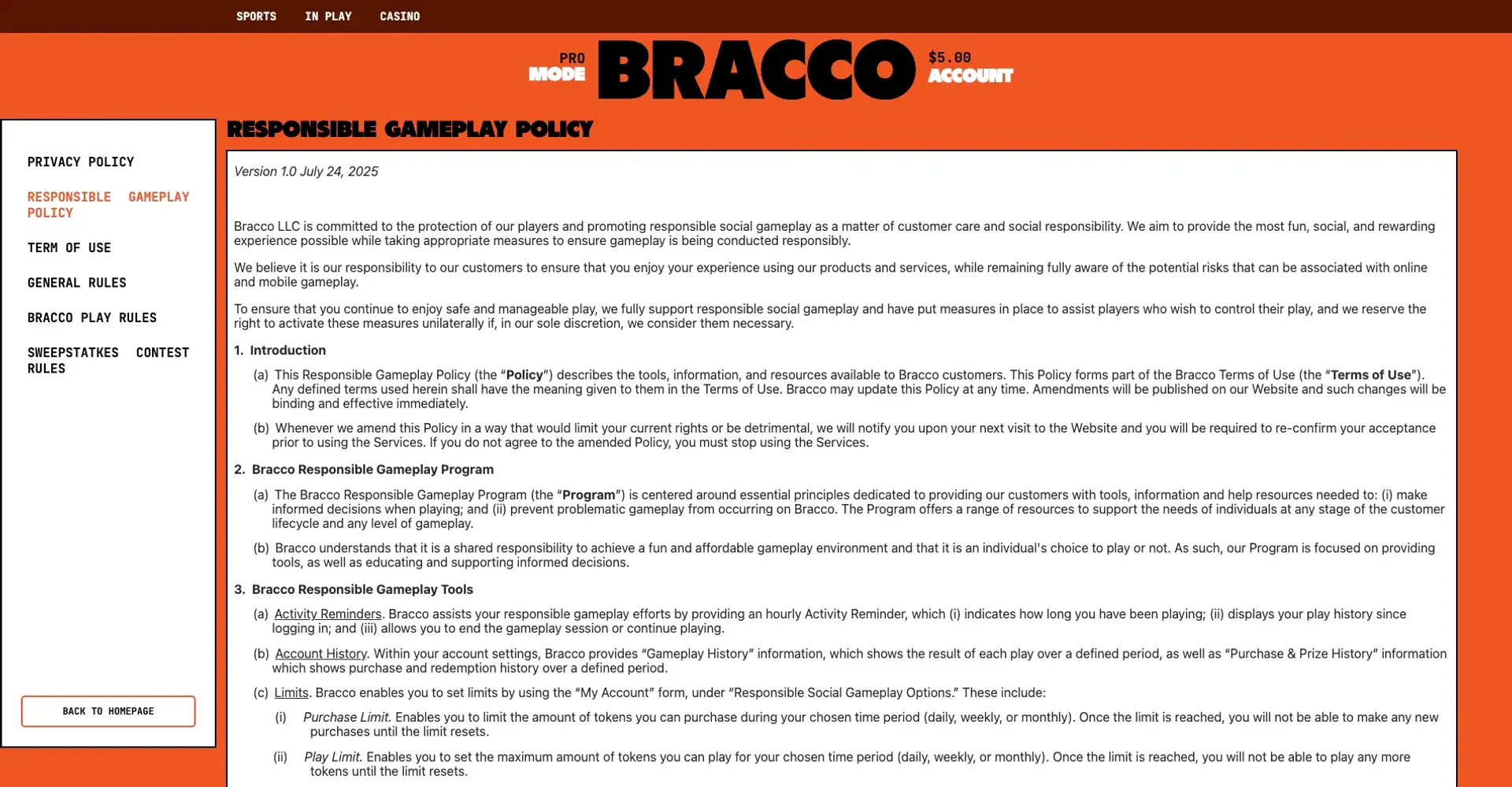 Bracco slots responsible gameplay policy