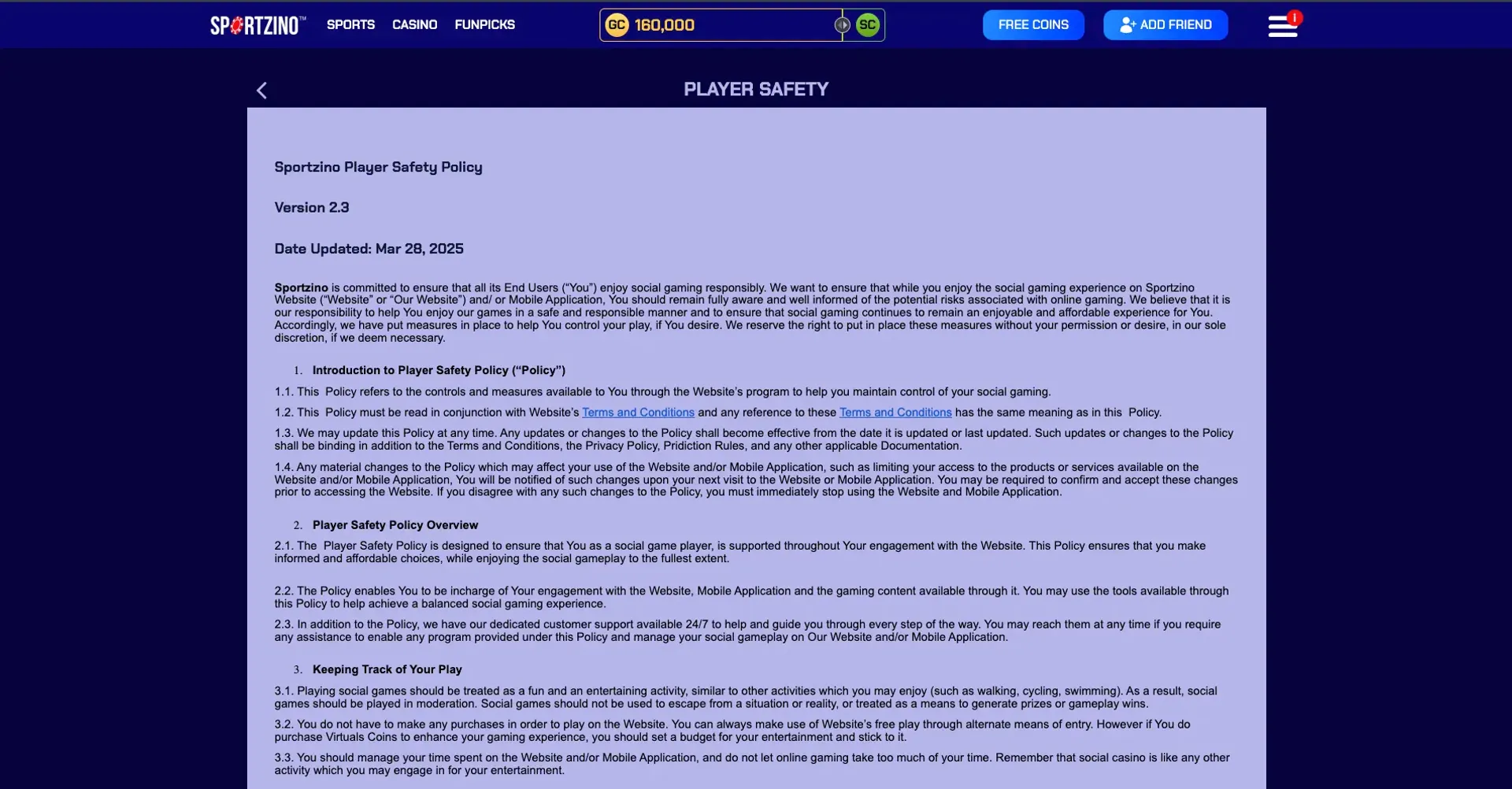 Sportzino casino player safety