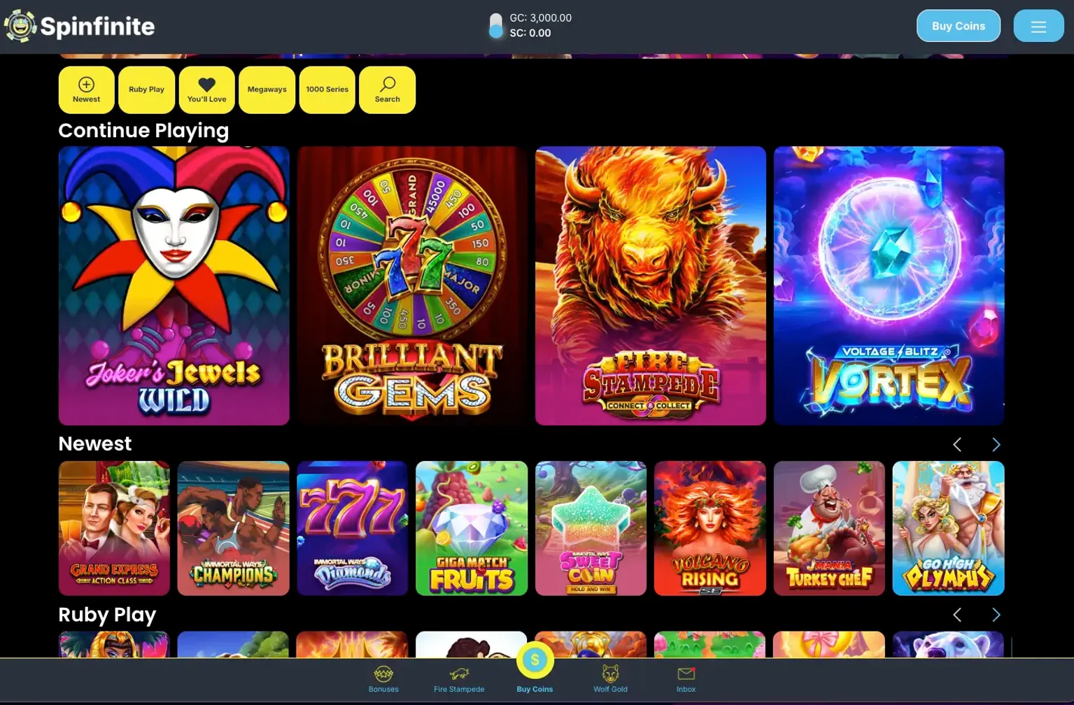 Game Selection at Spinfinite