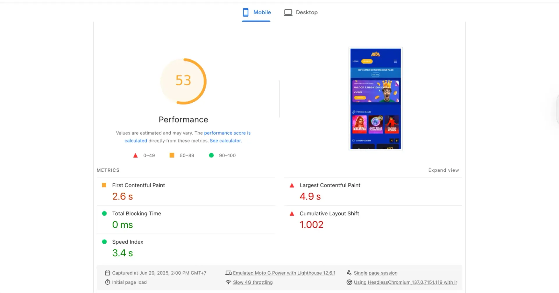 megafrenzy page speed