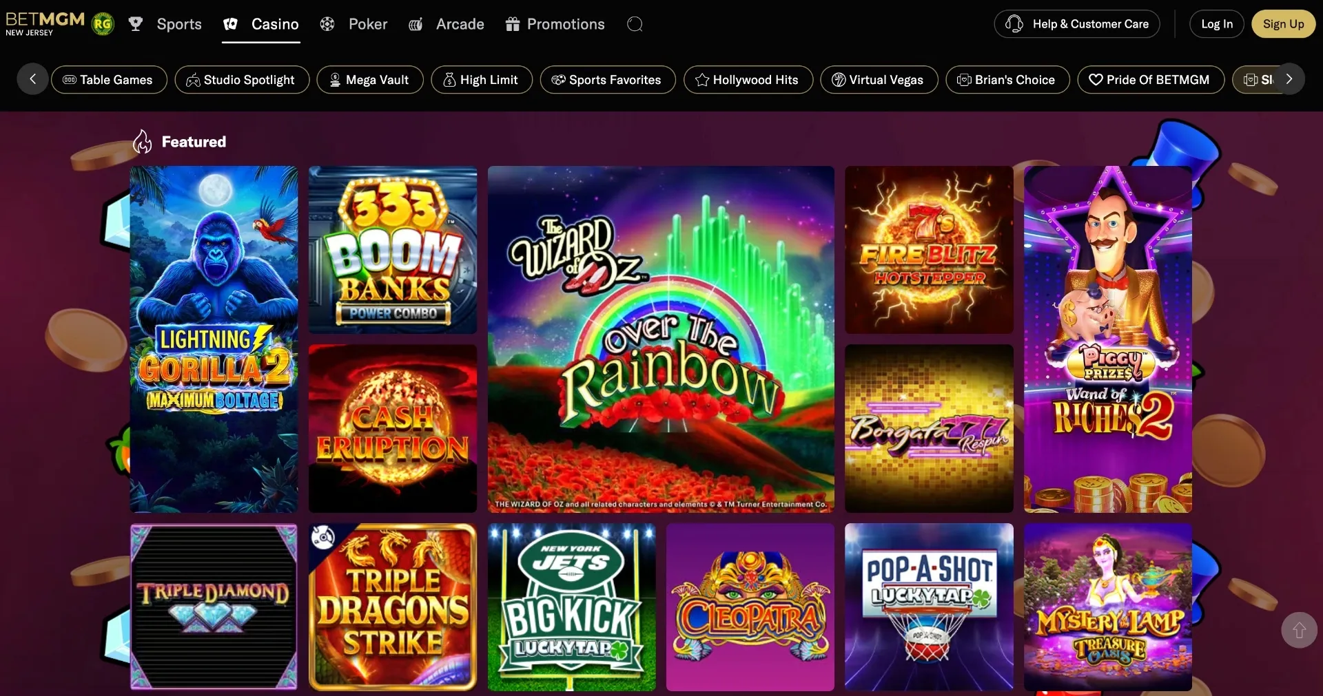BetMGM casino featured games