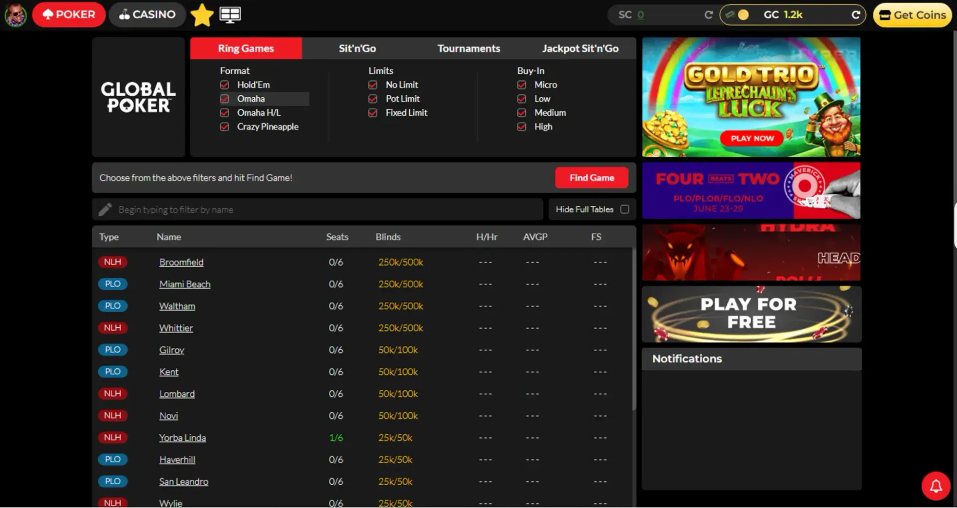 Global Poker Ring Games