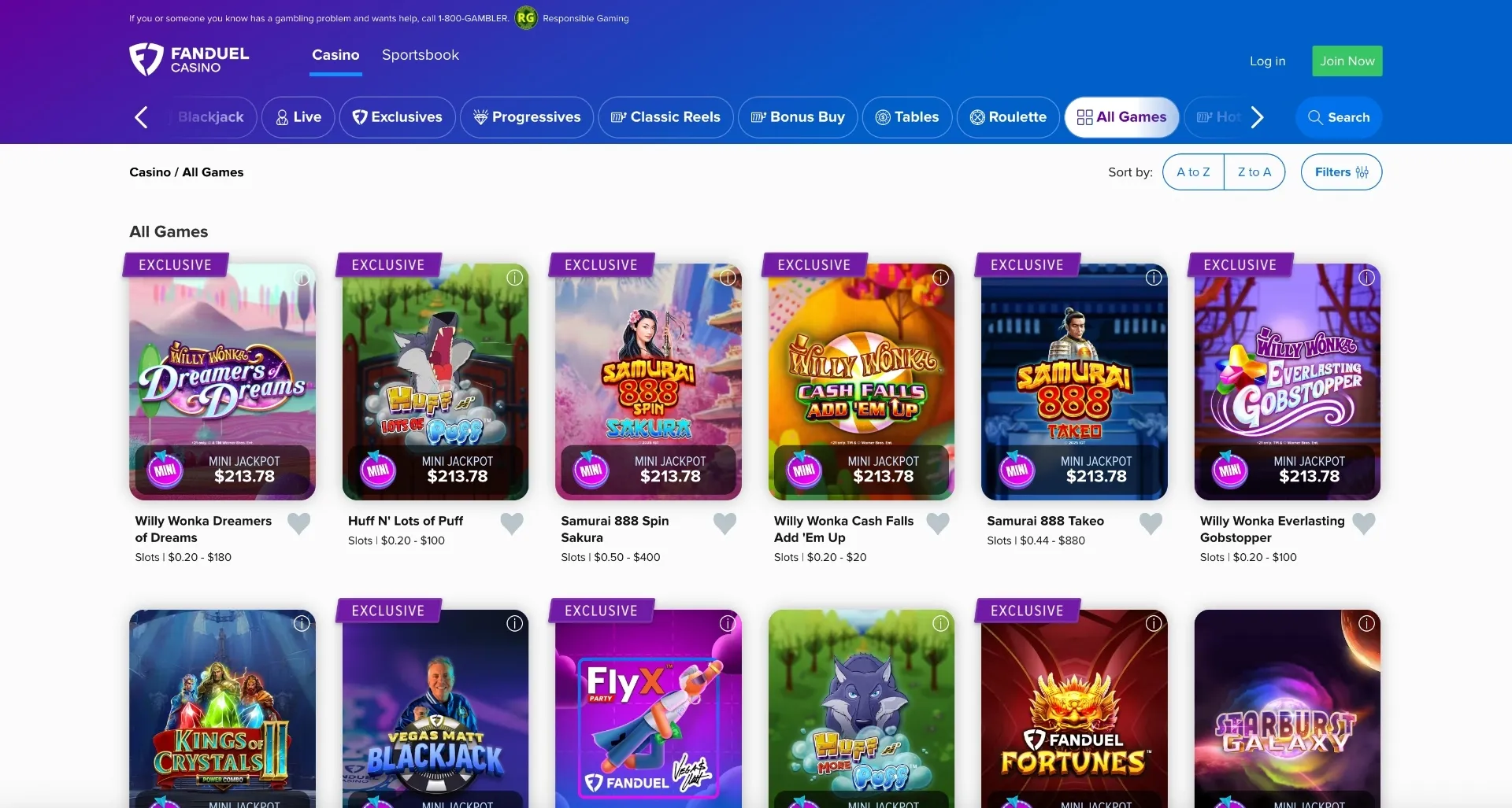 FanDuel casino all games exclusive