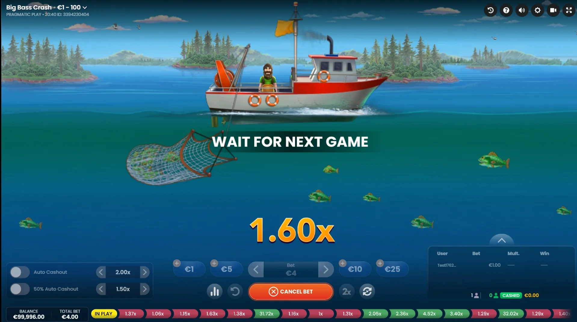 Captura del juego base de Big Bass Crash de Pragmatic Play